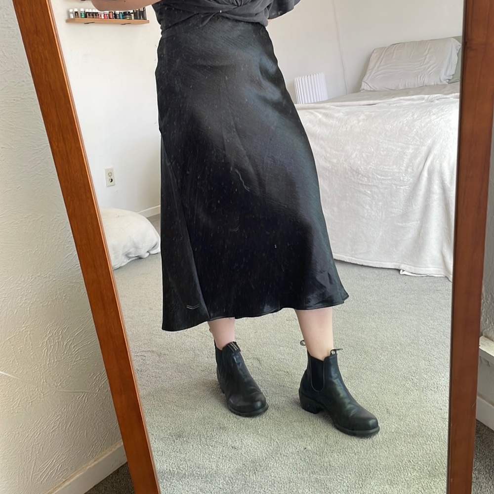 Black Satin Midi Skirt